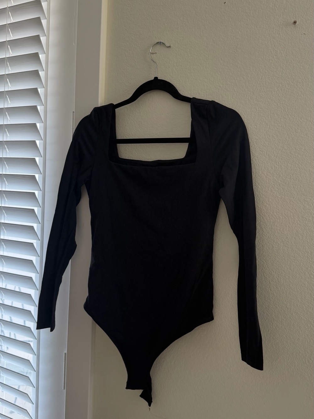 Black Long Sleeve Square Neck Bodysuit